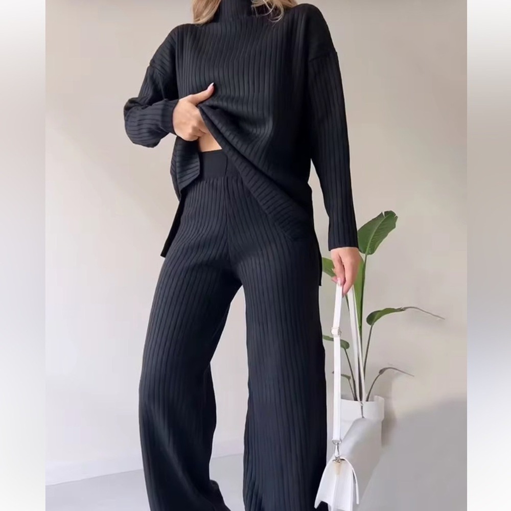 NWT Size XL Black Ribbed SweaterKnit Wide‎ Leg Set